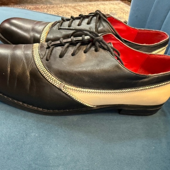 Charles Jourdan Paris Black & Cream Oxford Shoes w/ Rhinestone Zipper Trim main image 4